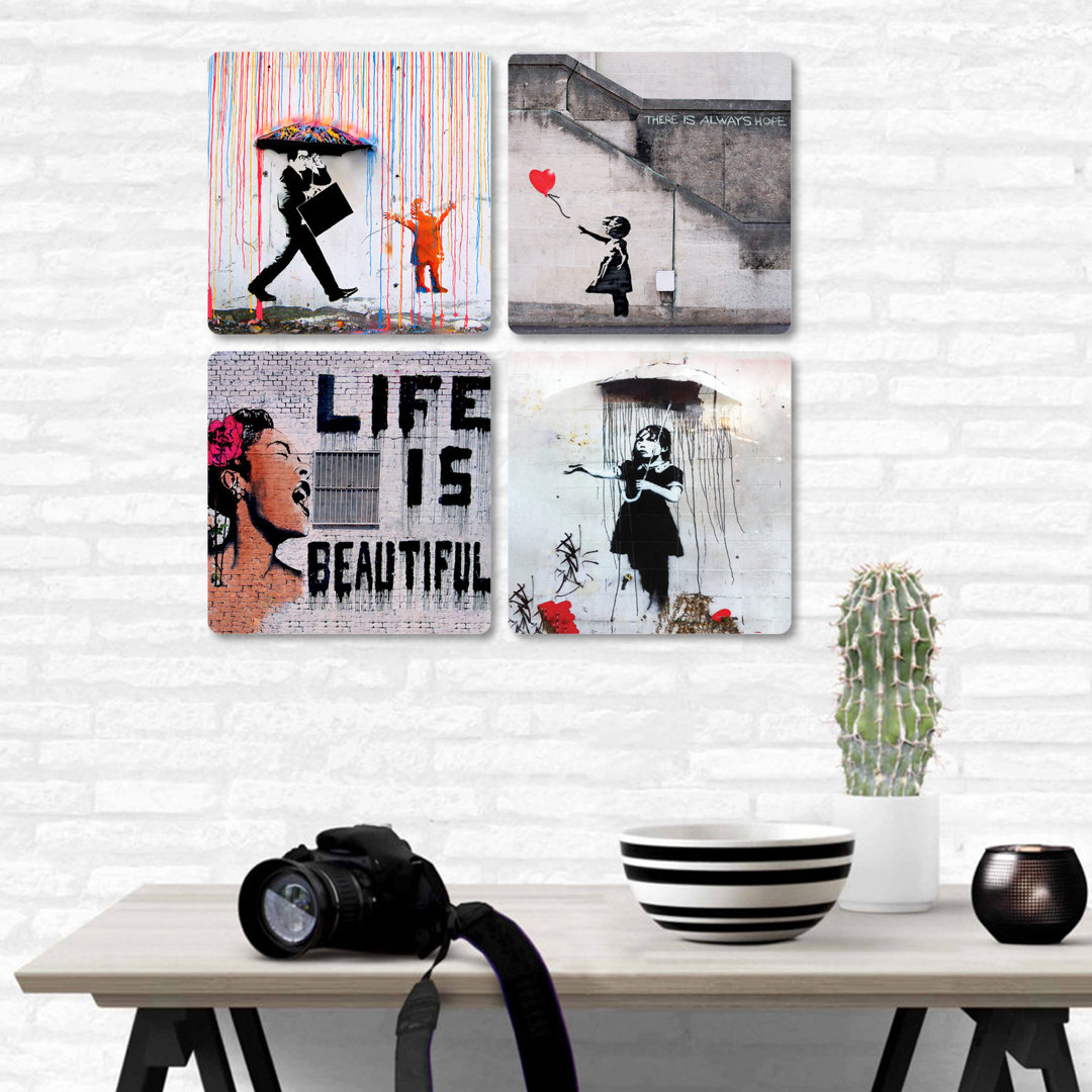 4-tlg. MDF-Bilder-Set Collection 1 von Banksy