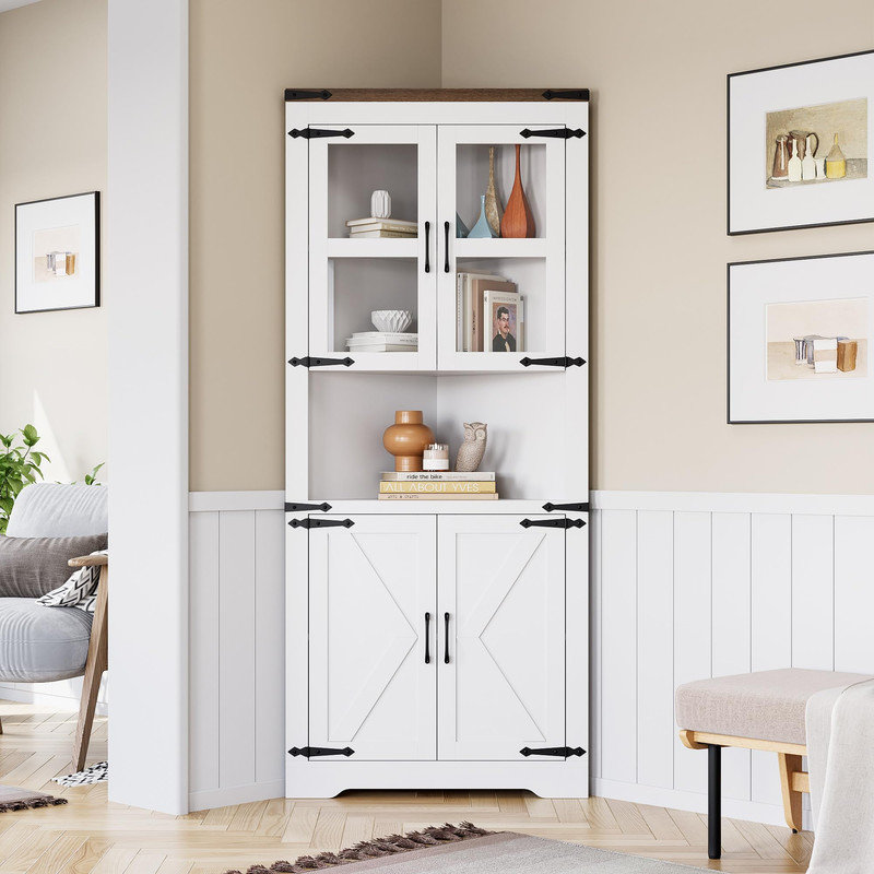 Armoire de coin rustique Farmhouse, Blanc