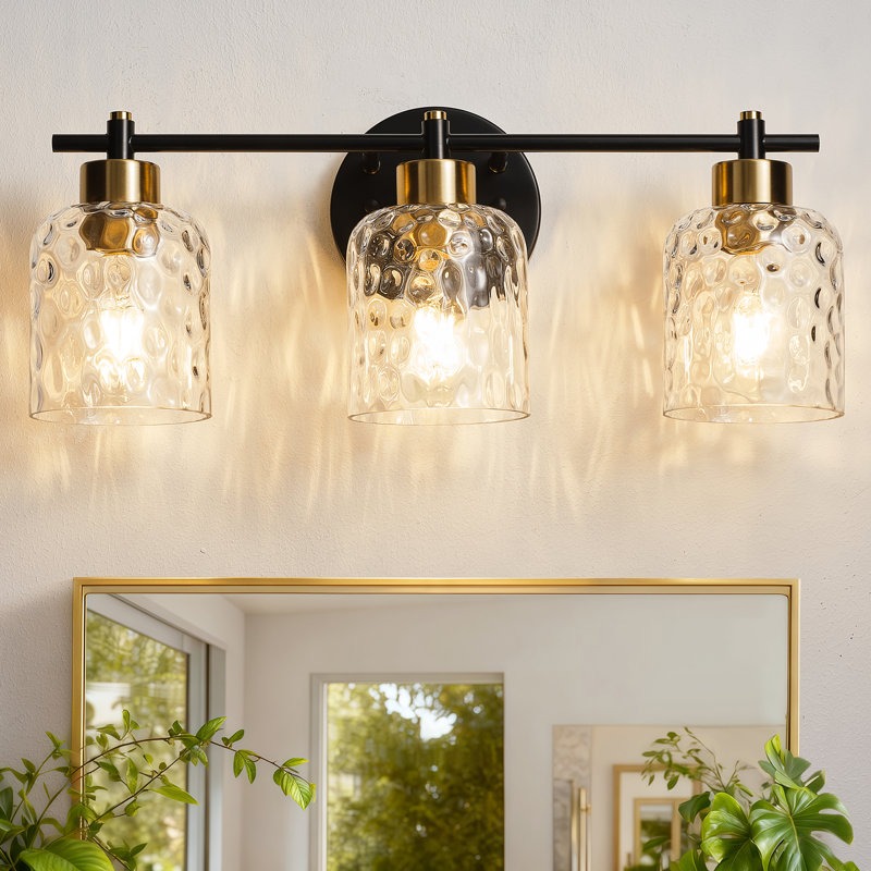 3-Light Hammered Glass Vanity Light, Clear
