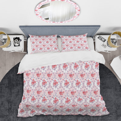 Pink Damask - Abstract Duvet Cover Set - Microfiber Polyester