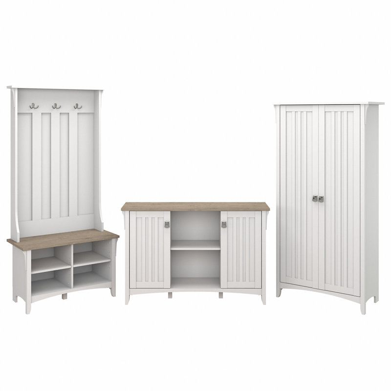 Arbre d'entrée Pernell avec rangement pour chaussures, Shiplap gris / blanc