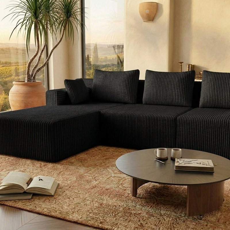 Divan modulaire en U de 142 po pour canapé de salon modulaire en forme de U avec siège profond surdimensionné et très grand canapé en mousse à mémoire de forme compressée sans pivot pour 4 personnes, noir