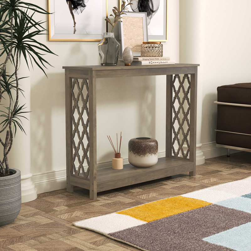 Chessani Transitional Console Table with shelf, Knotty Oak