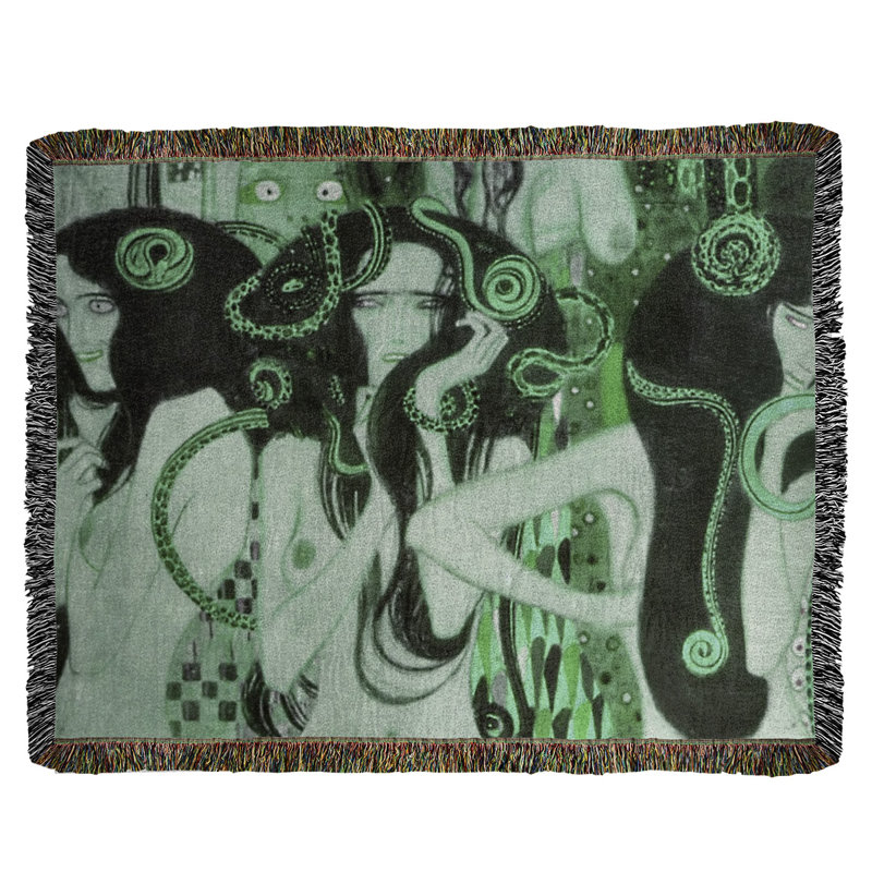 Jeté en coton gustav klimt, beethoven frise, Vert