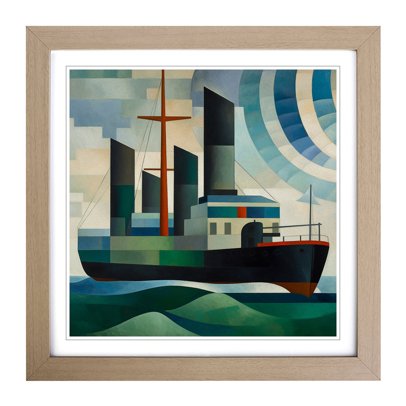 Ship On The Ocean Bauhaus No.1 - Single Picture Frame Print on Wood, Oak