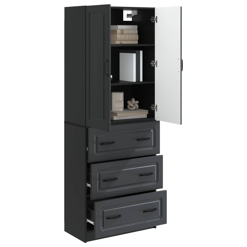 2 -Door 3 -Drawer 2 -Shelf Storage Cabinet, Black