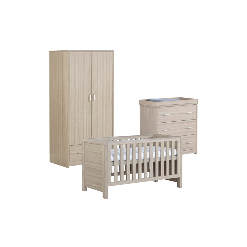 Luno Cot Bed 3-Piece Nursery Furniture Set, Oak