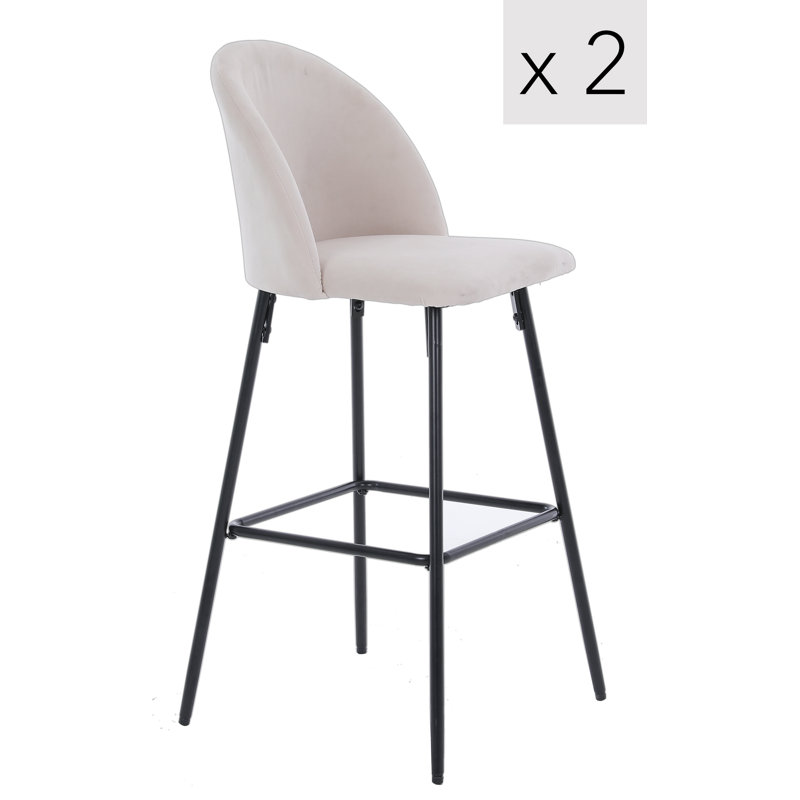 NILSSON Set of 2 Bar Stools with Beige Velvet Fabric