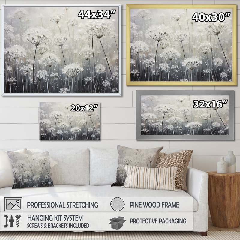 Champ floral opalescent brumeux I, H 24 po x l 32 po x P 1,5 po, Toile tendue