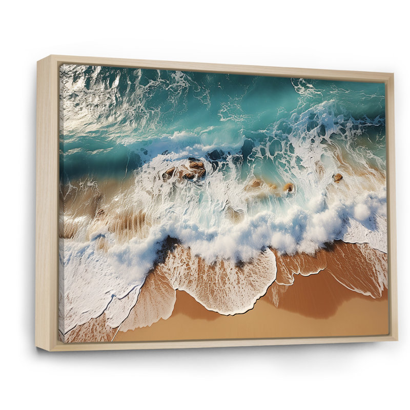 Ciel bleu ciel, vagues côtières III - art mural plage, H 30 po x l 40 po x P 1,5 po, Cadre flottant brun