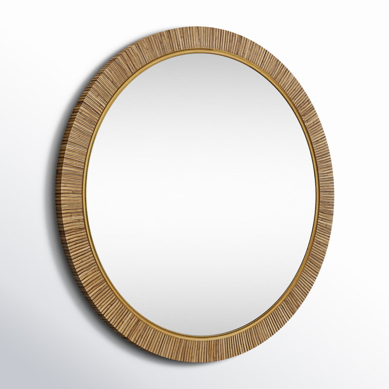 30'' Round Gold and Wood Wall Mirror