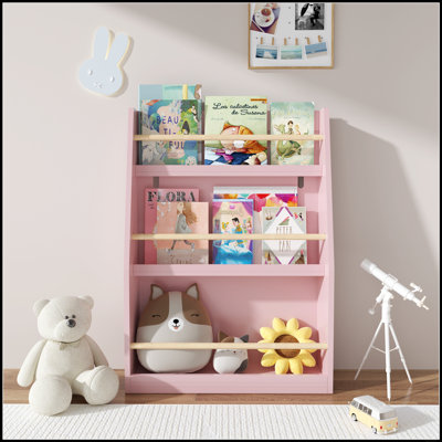Bibliothèque à 3 niveaux pour enfants, rose, idéale pour organiser les chambres à coucher, les salles de jeux et les salles de classe, encourage la lecture et l'autonomie