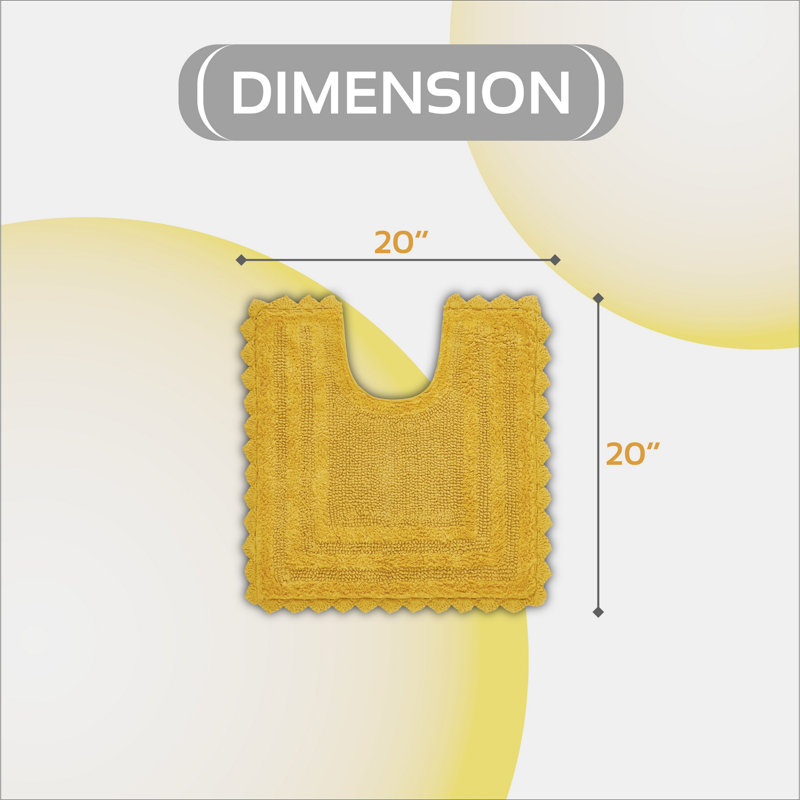 Rasika 100% Cotton Tufted U-Shaped Toilet Rug, Machine Washable & Reversible Super Absorbent Crochet Contour Bath Mat, Yellow