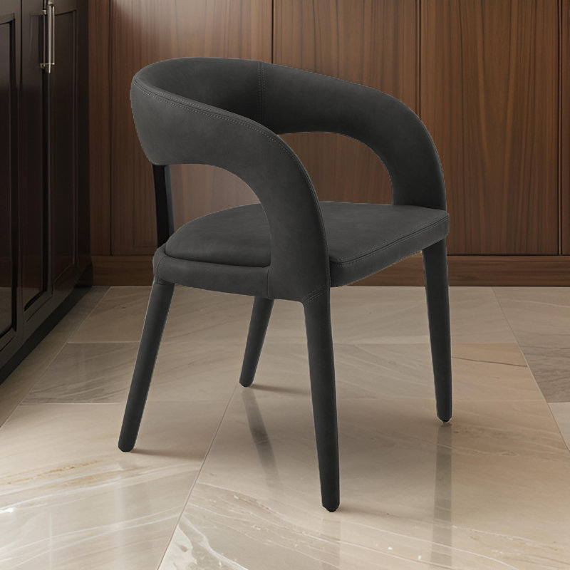 Chaise de salle à manger 24 pouces Cid Taya, dossier ouvert, similicuir noir rembourré
