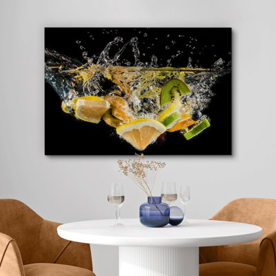 Citron et kiwi éclaboussant la cuisine et la cuisine, photographie d'art moderne, décoration murale