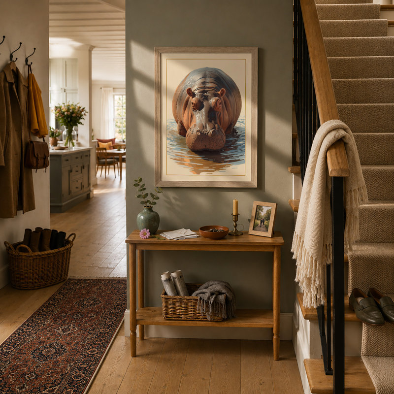 Hippopotamus Rising Modern - Framed Print, Oak, A4 - 29.7 x 21.0 cm
