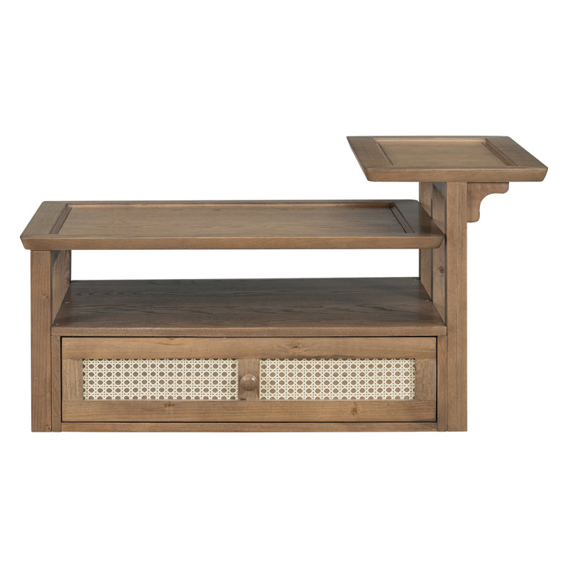 Table basse moderne avec tablette de rangement, tiroir en rotin et deux plateaux de table pour une fonctionnalité de salon améliorée