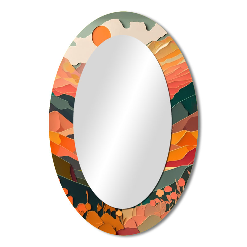 Sublime soleil imprégné de simplicité II - grand miroir mural ovale sur métal, 36 po x 24 po