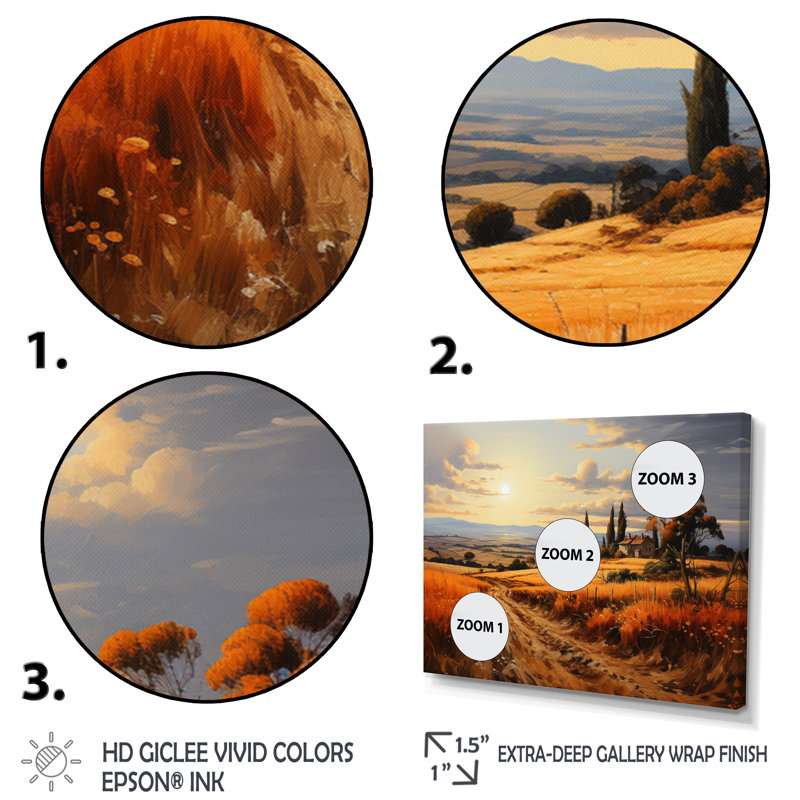 «Italy Tuscan Sunsets II», reproduction sur toile, H 12 po x l 20 po x P 1 po, Cadre simple noir