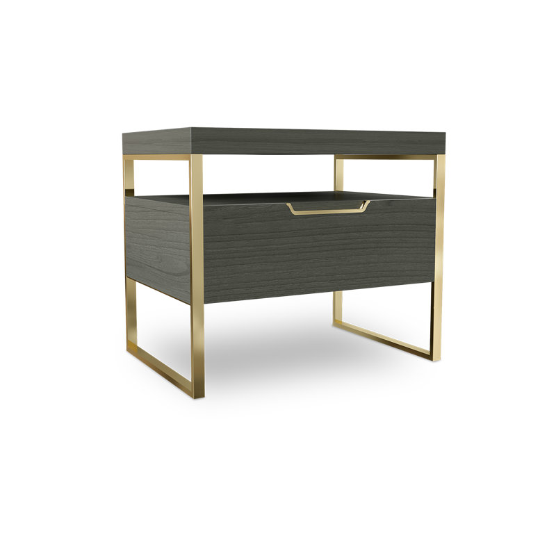 Sapan 26'' W Metal Nightstand, Classic Gray/Gold