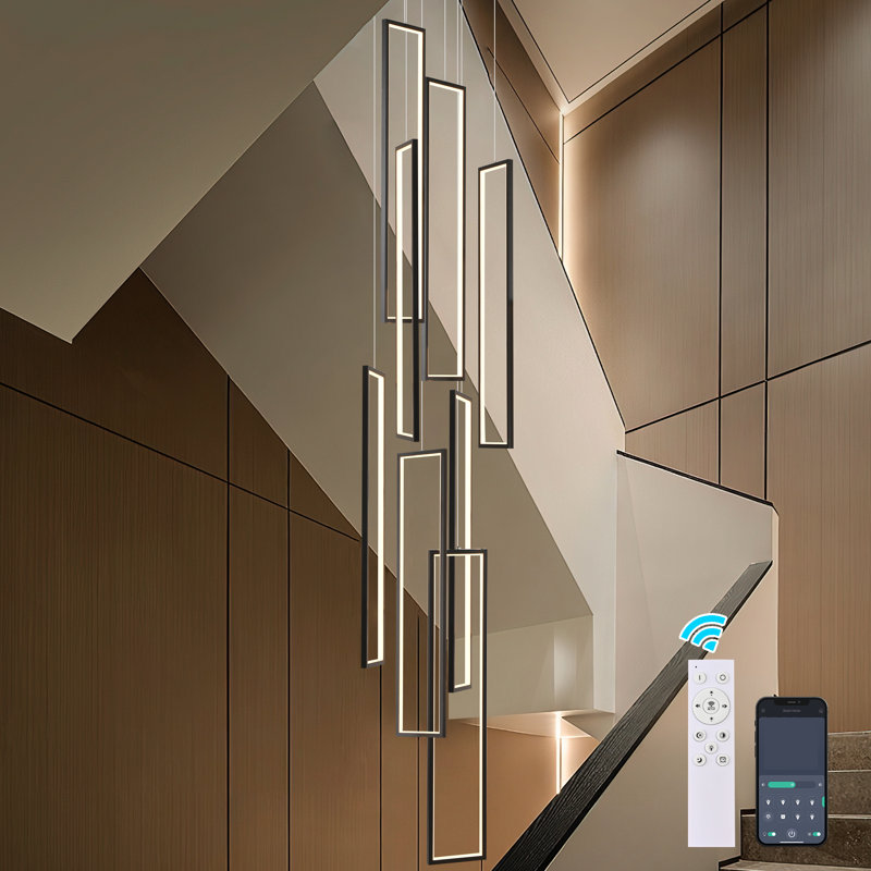 Keysha 8 - Light Rectangle LED Dimmable Pendant Long Staircase Chandelier