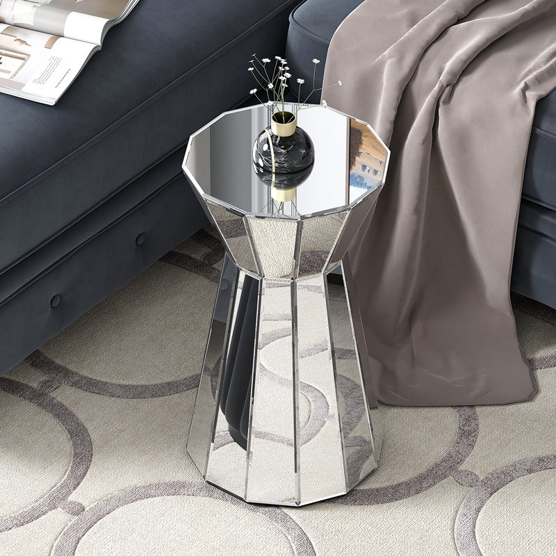 Melle Silver Mirrored Side Table  Round Lamp Table