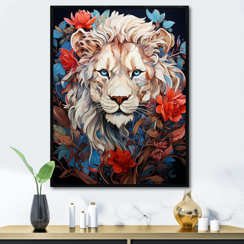 «Enigmatic Lion Monarch», impression sur toile, Cadre flottant noir, H 32 po x l 16 po x P 1 po