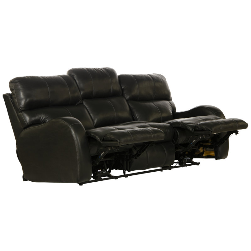 Gunnell 83" Top Grain Italian Leather Match Power Reclining Sofa with Adjustable Headrest, Black 