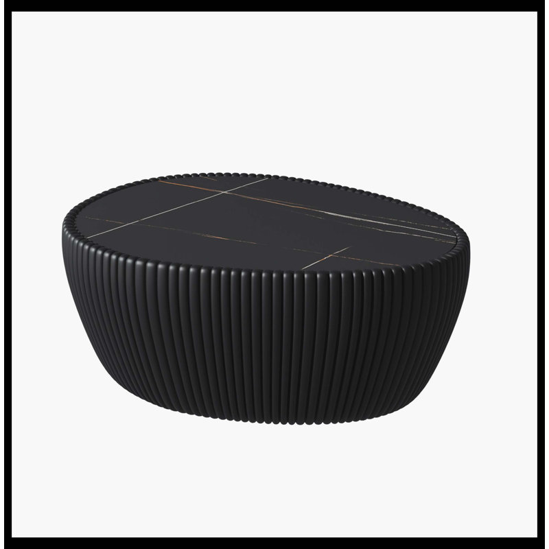 Table basse moderne en cuir fritté noir, Noir, Noir
