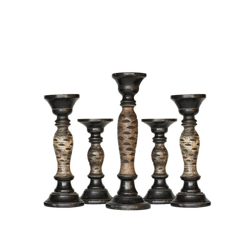 15'' H Wood Tabletop Pillar, Dark Polish