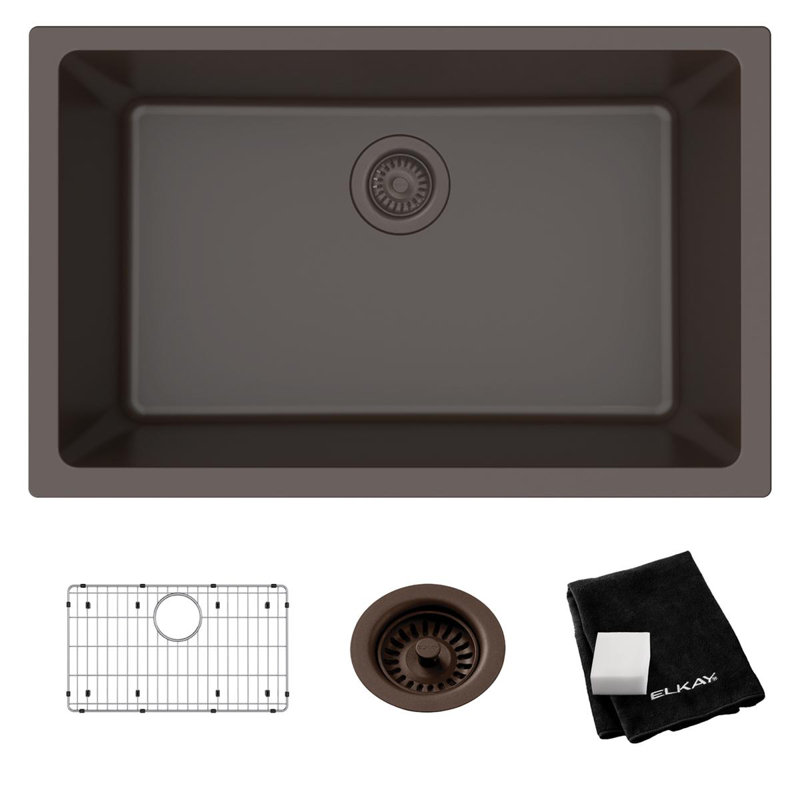 Ensemble de lavabo simple encastrable Elkay Quartz Classic 29 1/2 po x 18 3/4 po x 9 1/2 po, graphite, Moka