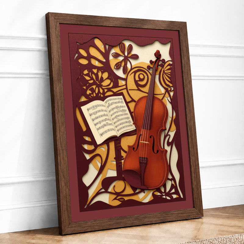 Violin and Music Art Deco - Framed Print, A2 - 59.4 x 42.0 cm, Walnut