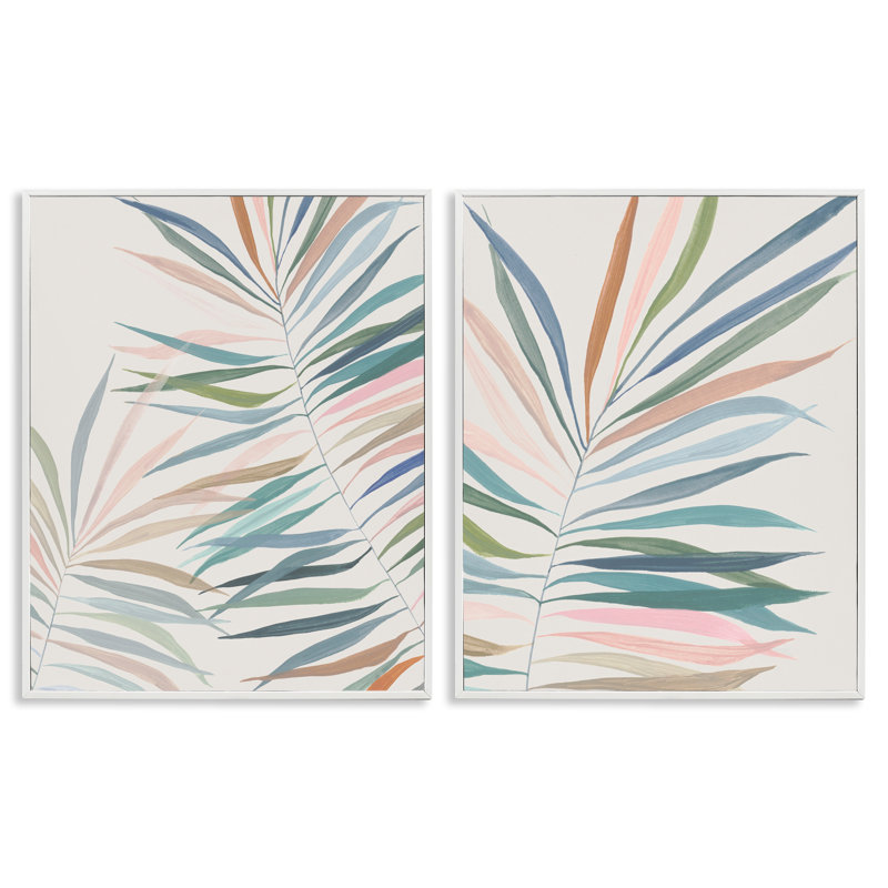 Ensemble de 2 giclées tropicales à feuilles tropicales harmonisées, design par Hannah Dawson, H 20 po x l 32 po