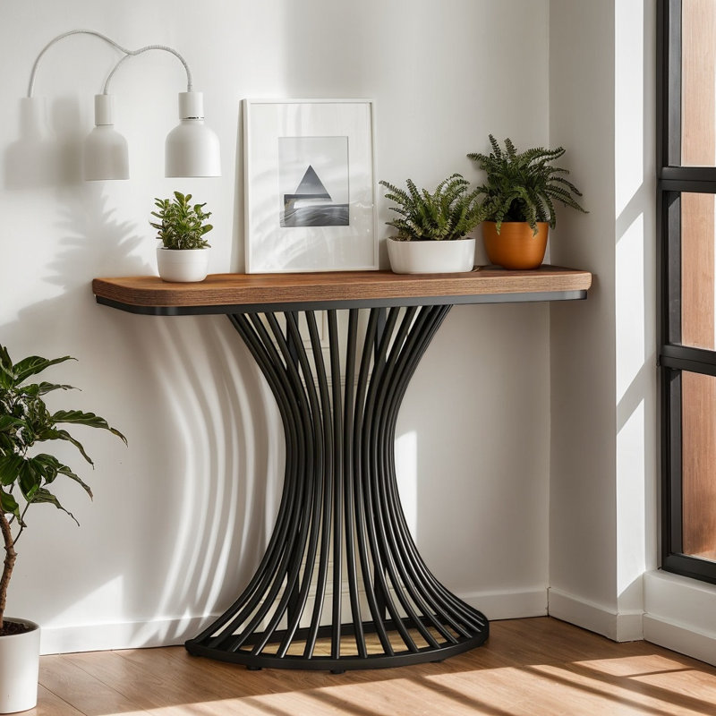 Console moderne de 39,4 po avec base géométrique en métal, canapé d'appoint pour le hall d'entrée et le salon
