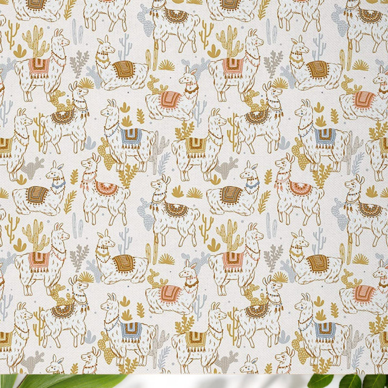Whimsical Alpaca and Cactus Fabric 1 Yard