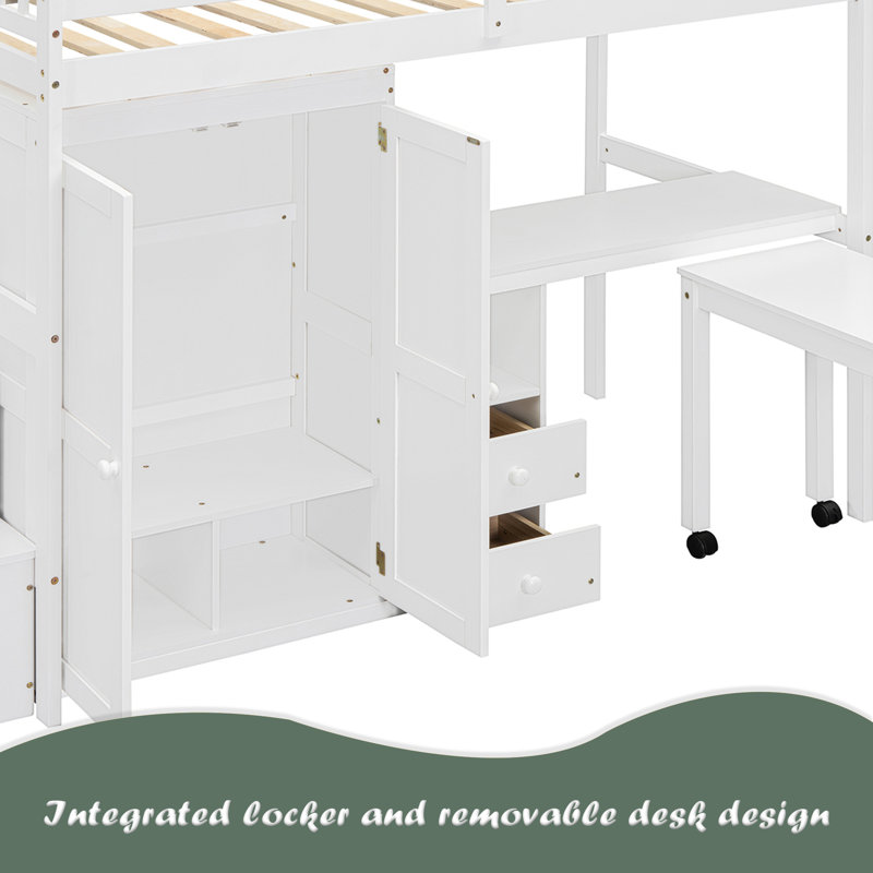 Lit mezzanine avec escalier, Lit simple, Blanc