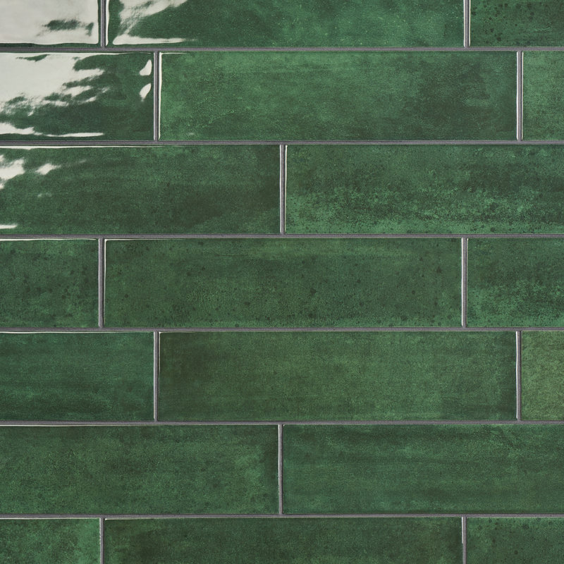 Aquarella 4X16 Glossy Ceramic Subway Wall Tile, Leaf Green