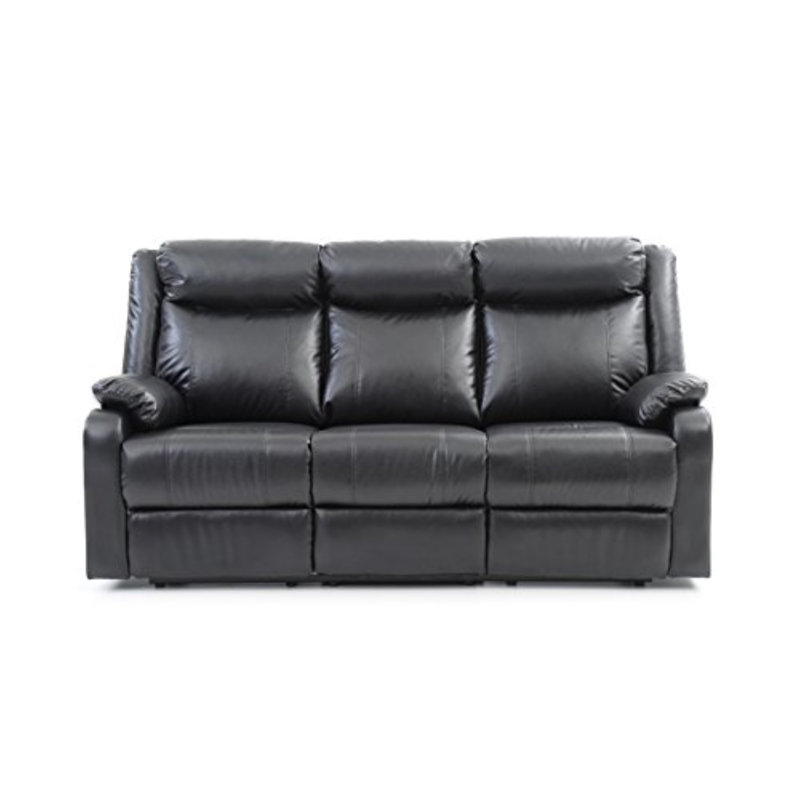 Mouzon Faux Leather Pillow Top Arm Reclining Loveseat, Dark Brown Faux Leather, 40"H x 76"W x 37"D