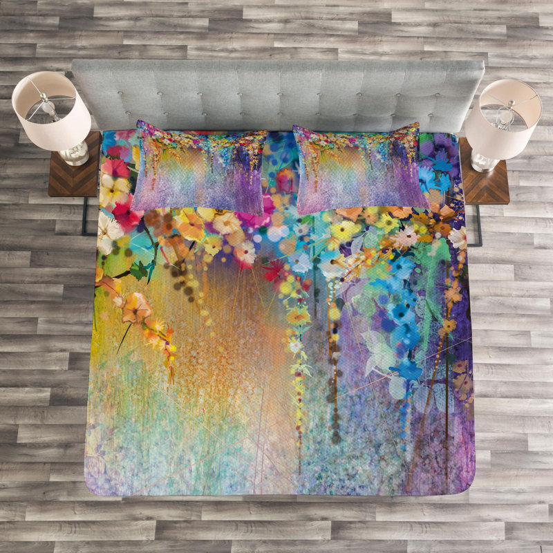 Flower Traditional Polyester Floral Coverlet, Queen Coverlet + 2 Shams