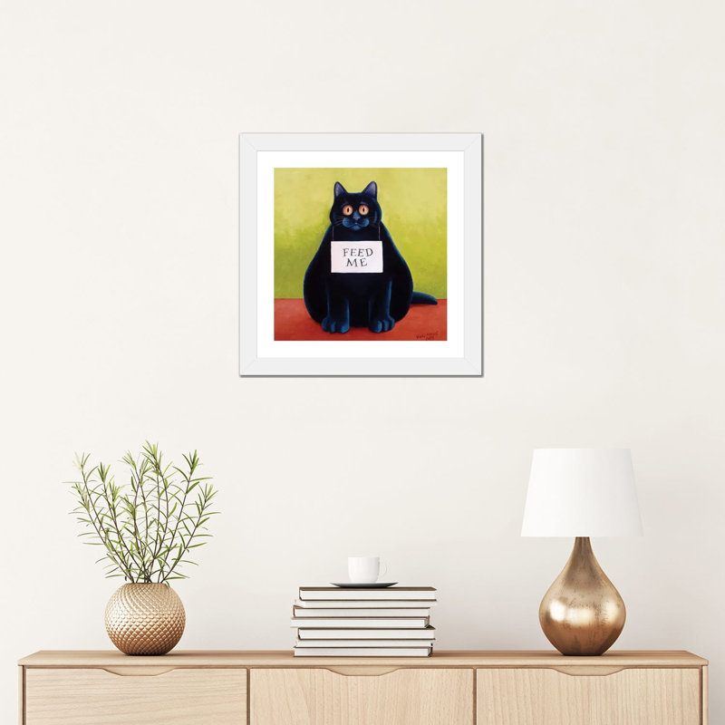 «Fat Cat» par Vicky Mount - reproduction d'art, H 16 po x l 16 po x P 1 po, Papier encadré blanc, Blanc