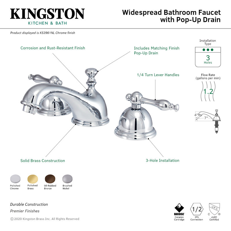 Robinet de salle de bain espacé Kingston, Bronze huilé