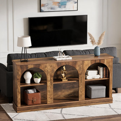 Farmhouse Style Brown Solid Wood Long Entrance Table, Three-Layer Layered Storage, Universal For The Entrance Hall, Hallway, Living Room, And Sofa