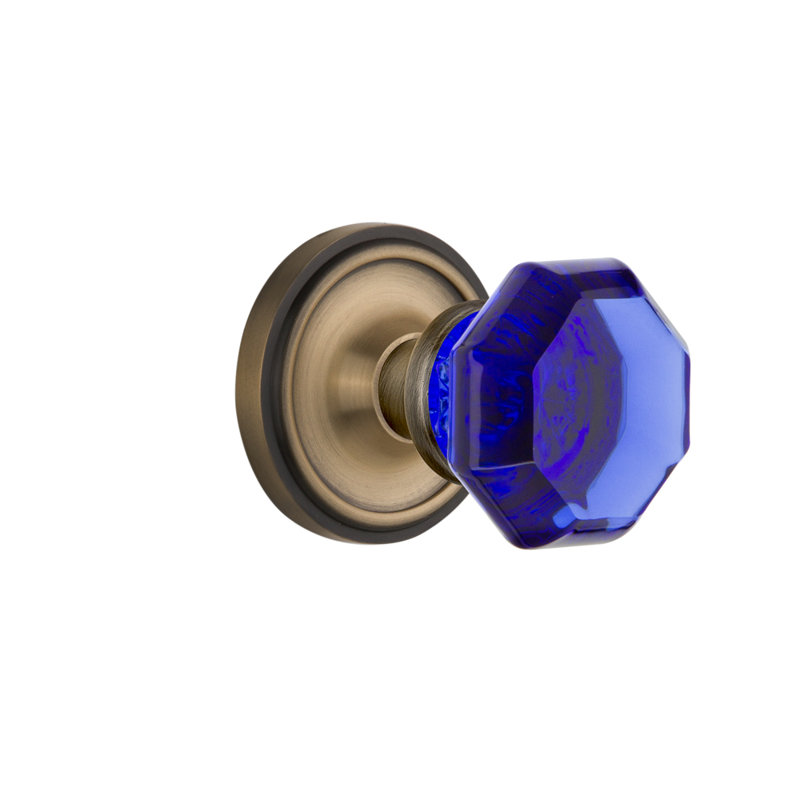 Rosette classique avec bouton de porte Waldorf, Laiton antique, 2 3/8 po, Cobalt