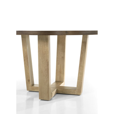 Table de salle à manger en noyer de 47 po avec structure en bois massif, grain naturel et aspect vieilli, forme ronde et placage de chêne, finition l 47 po x P 47 po