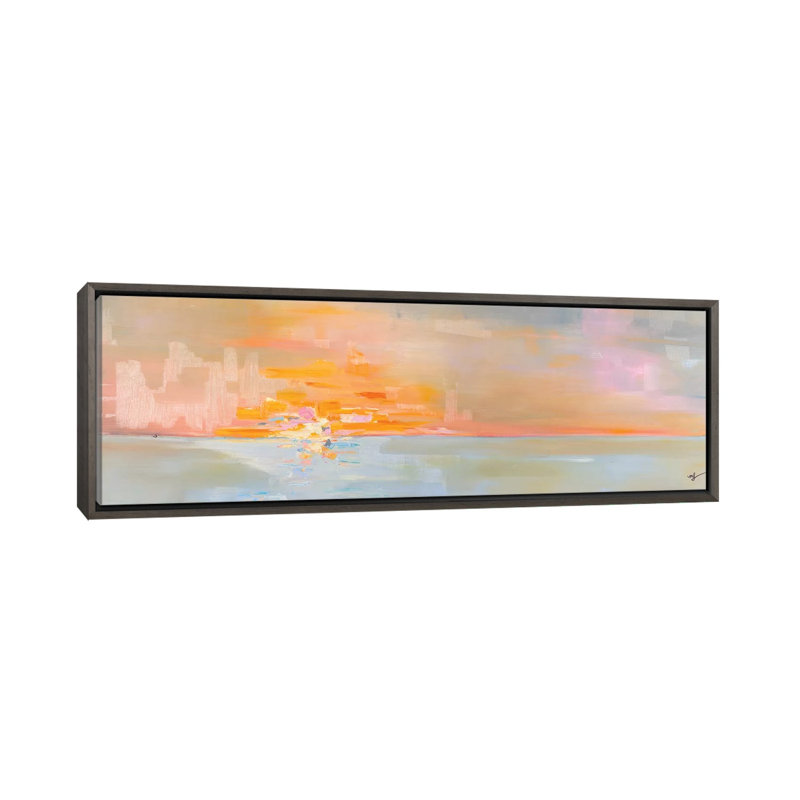 «Sunset II», reproduction panoramique, H 20 po x l 60 po x P 1,5 po, Toile encadrée de bois rustique foncé