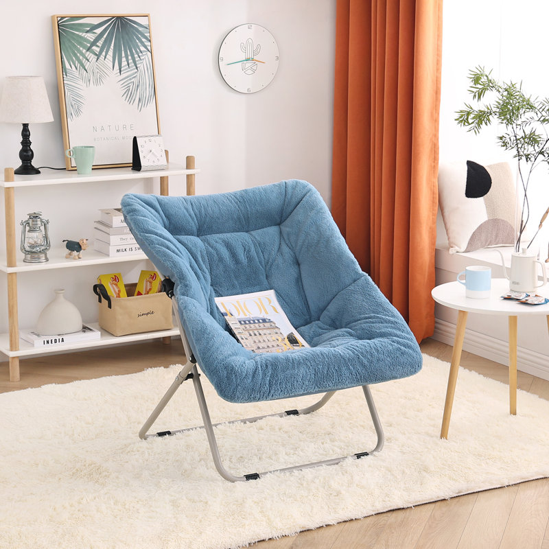 Soft Faux Fur Oversized Folding Accent Chair, Mélange de polyester bleu