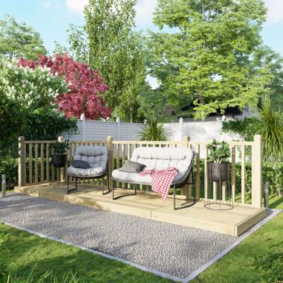 Powersheds 4 x 16ft Timber Pressure Treated Decking Kit - Handrails on Two Sides