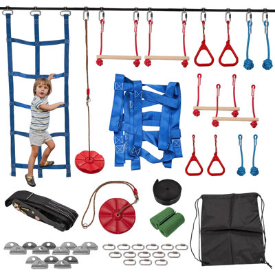 50ft Ninja Warrior Obstacle Course, Playset Equipment With Swing a Total of 8 Obstacle