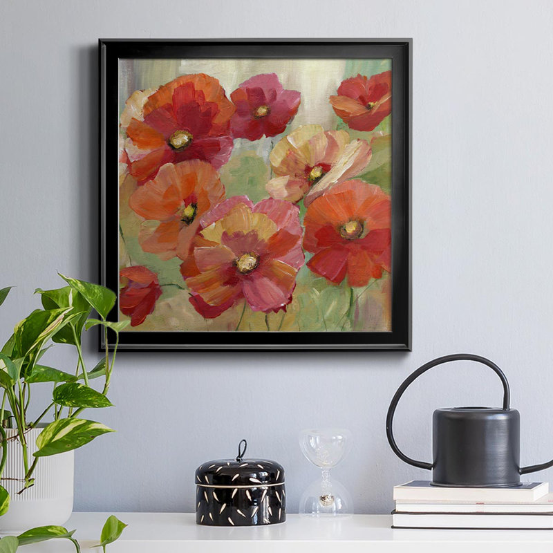 Poppy Party - Peinture sur toile encadrée, H 26,5 po x l 26,5 po x P 1,5 po, Cadre noir