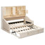 Lit de jour simple beige, rembourré avec lumières d'accoudoirs à DEL, armoires de rangement, lit gigogne escamotable, confortable pour accueillir des invités Lit de jour de taille beige, douces nuits douillettes-20638281